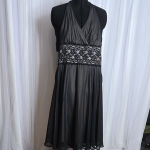 Connected Apparel Black Backless Dress with Lace Detail